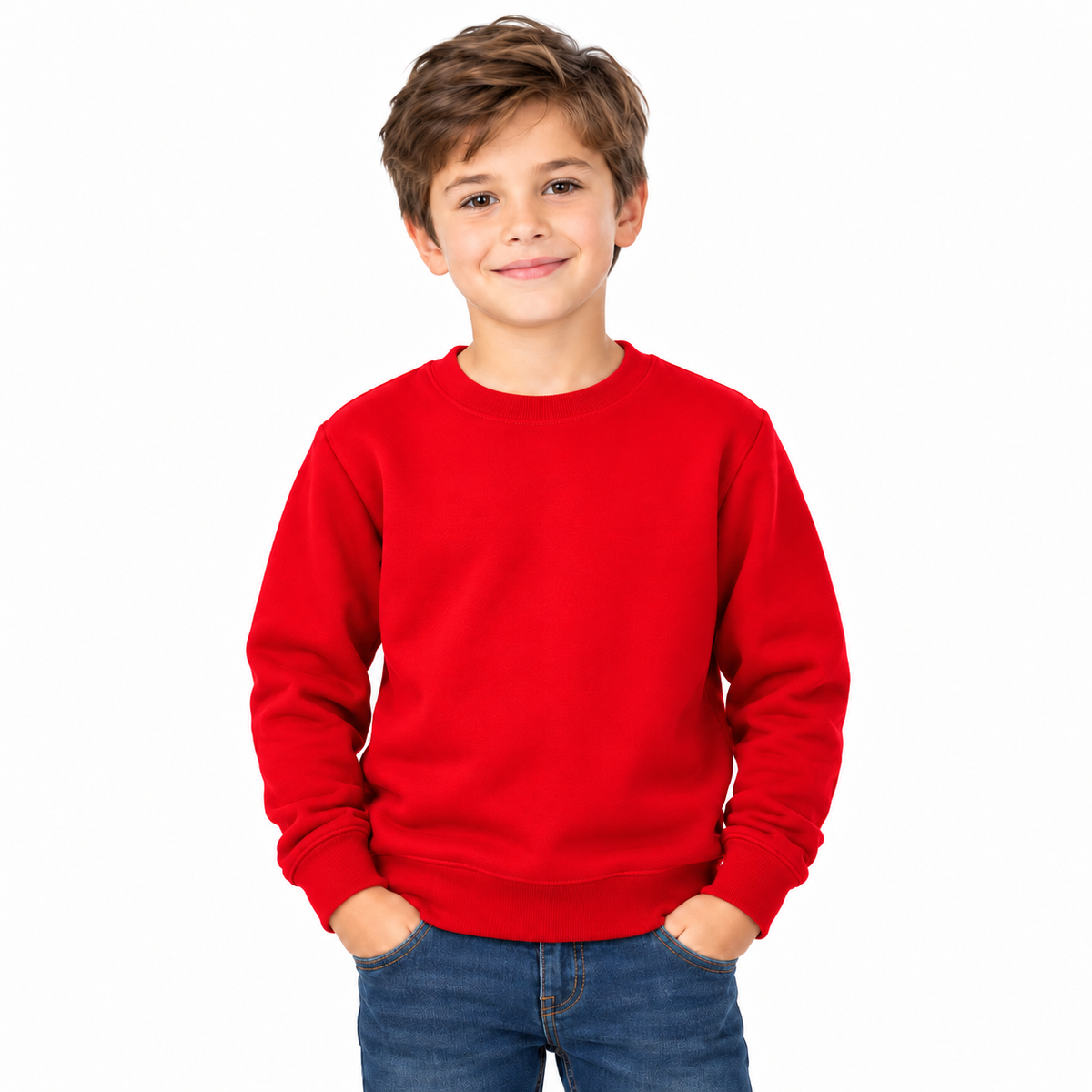 Red Boys' Crew Neck Fleece Sweatshirt