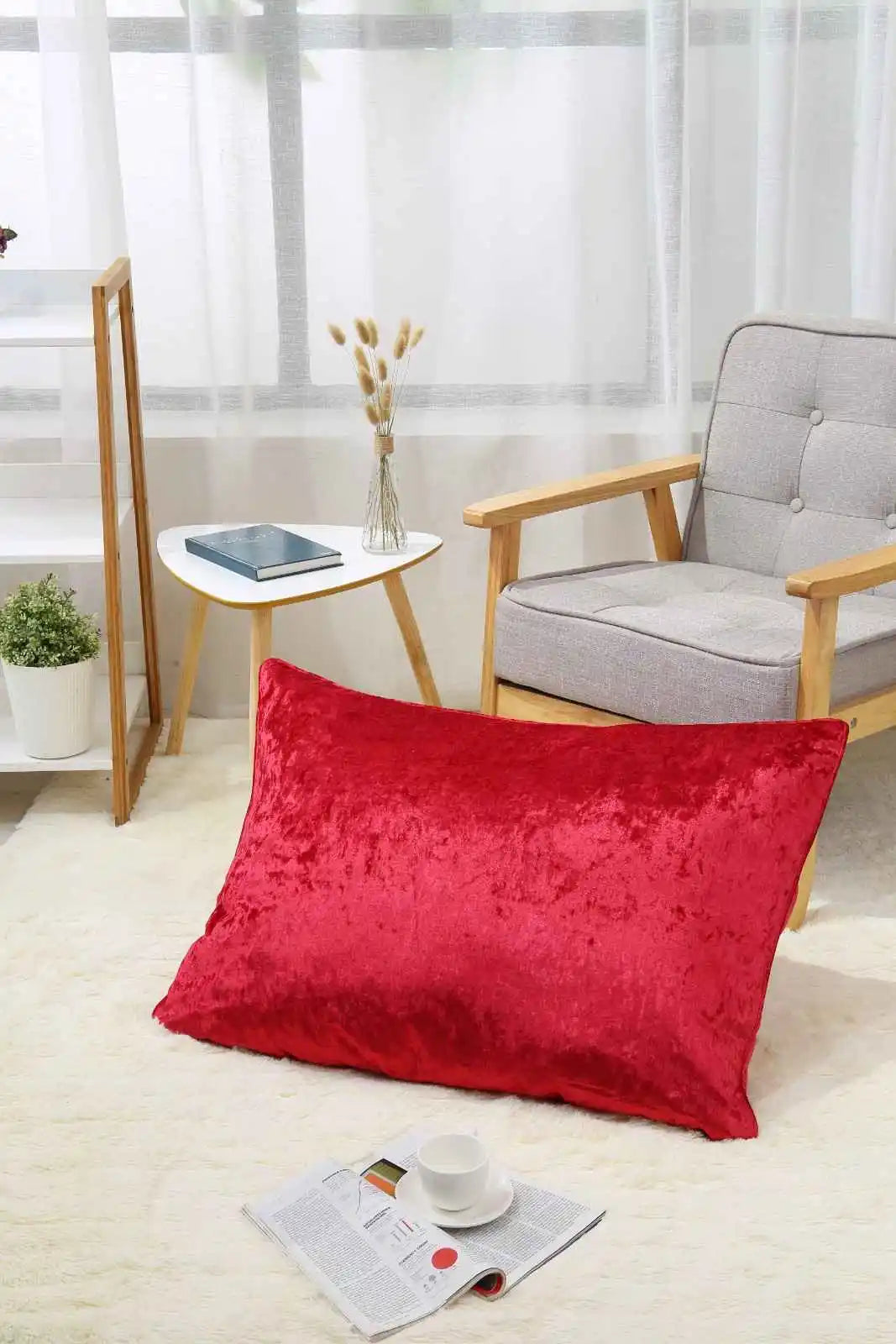 red Crushed velvet cushion covers