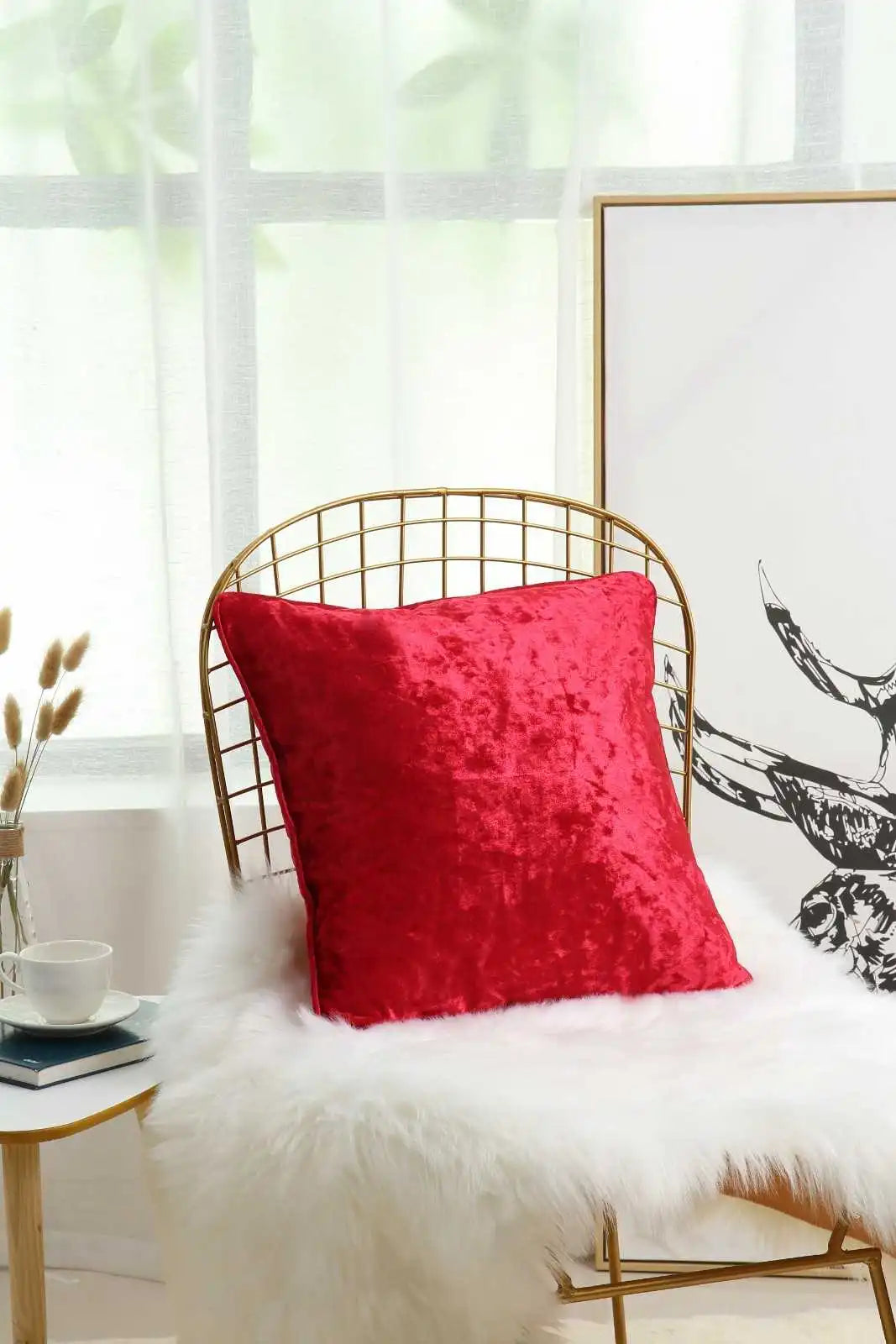red Crushed velvet cushion covers