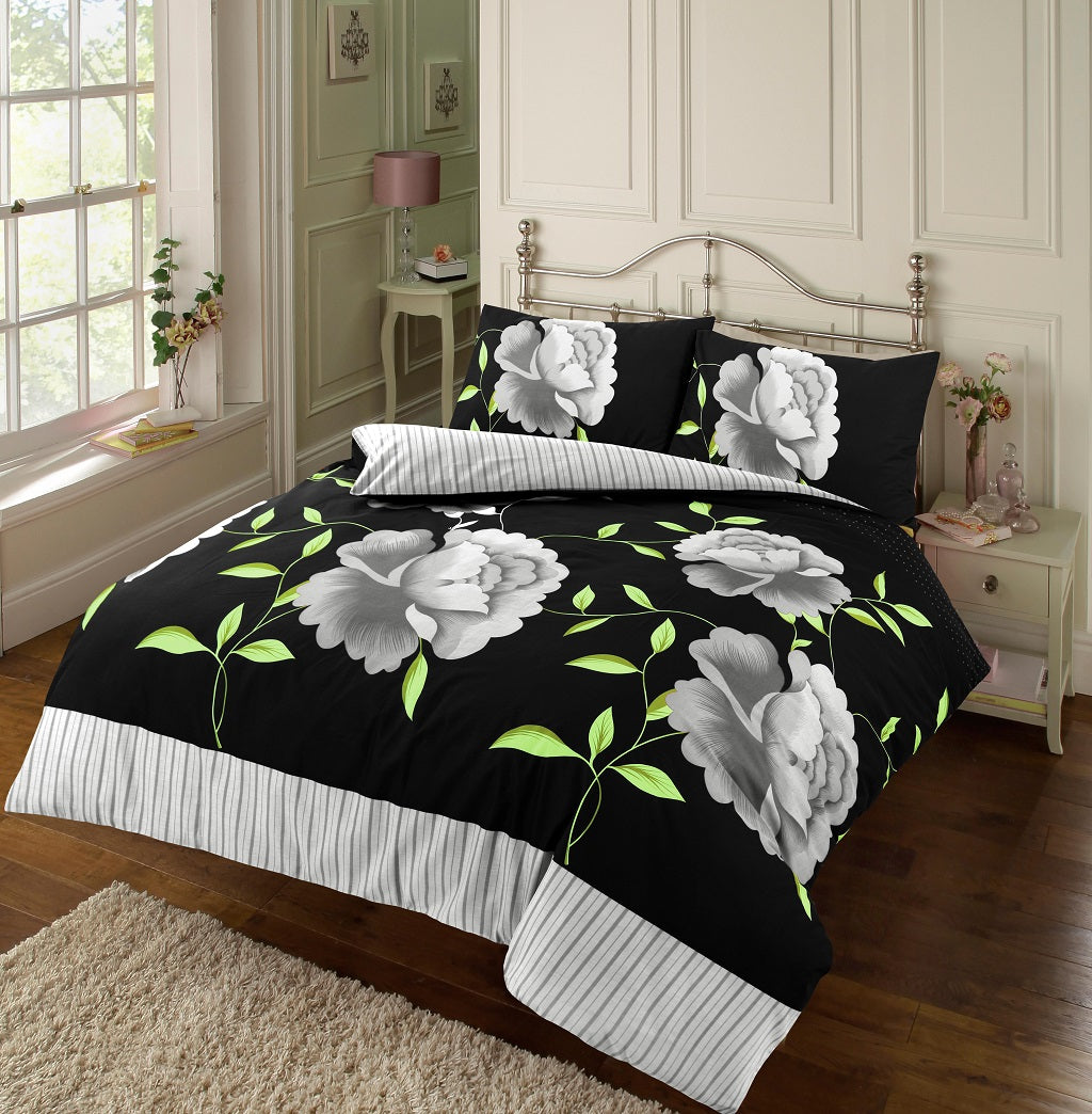 rosaleen printed duvet cover set BLack-white