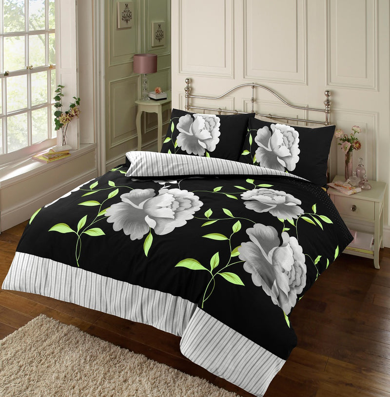 rosaleen printed duvet cover set BLack-white