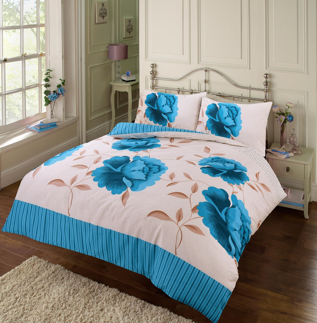 rosaleen printed duvet cover set teal