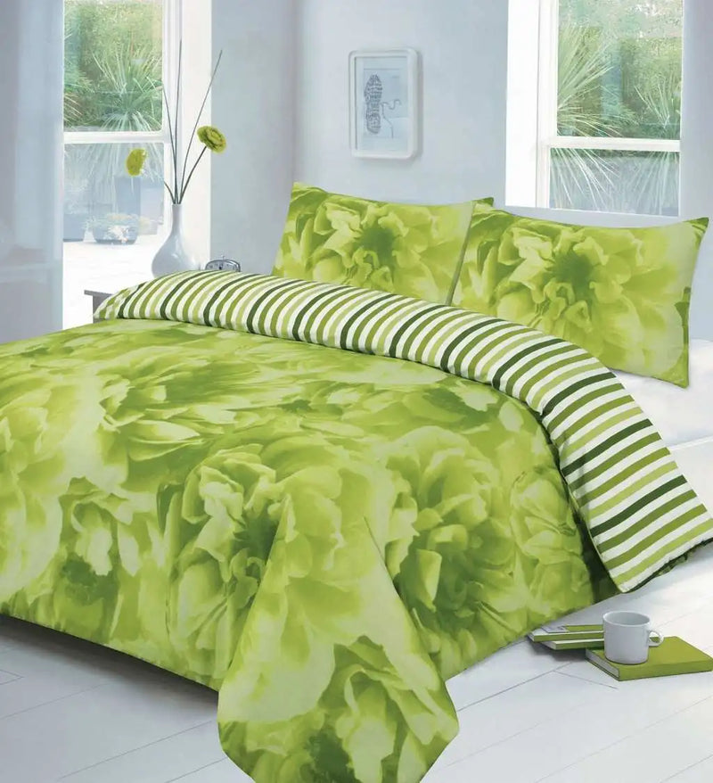 rose printed duvet cover set lime