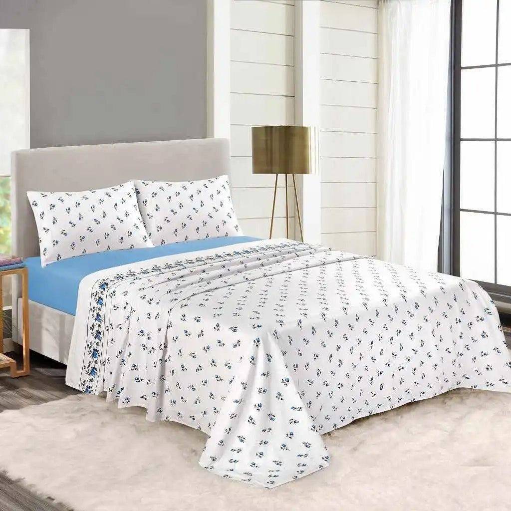 Thermal flannel rose bud sheet set blue