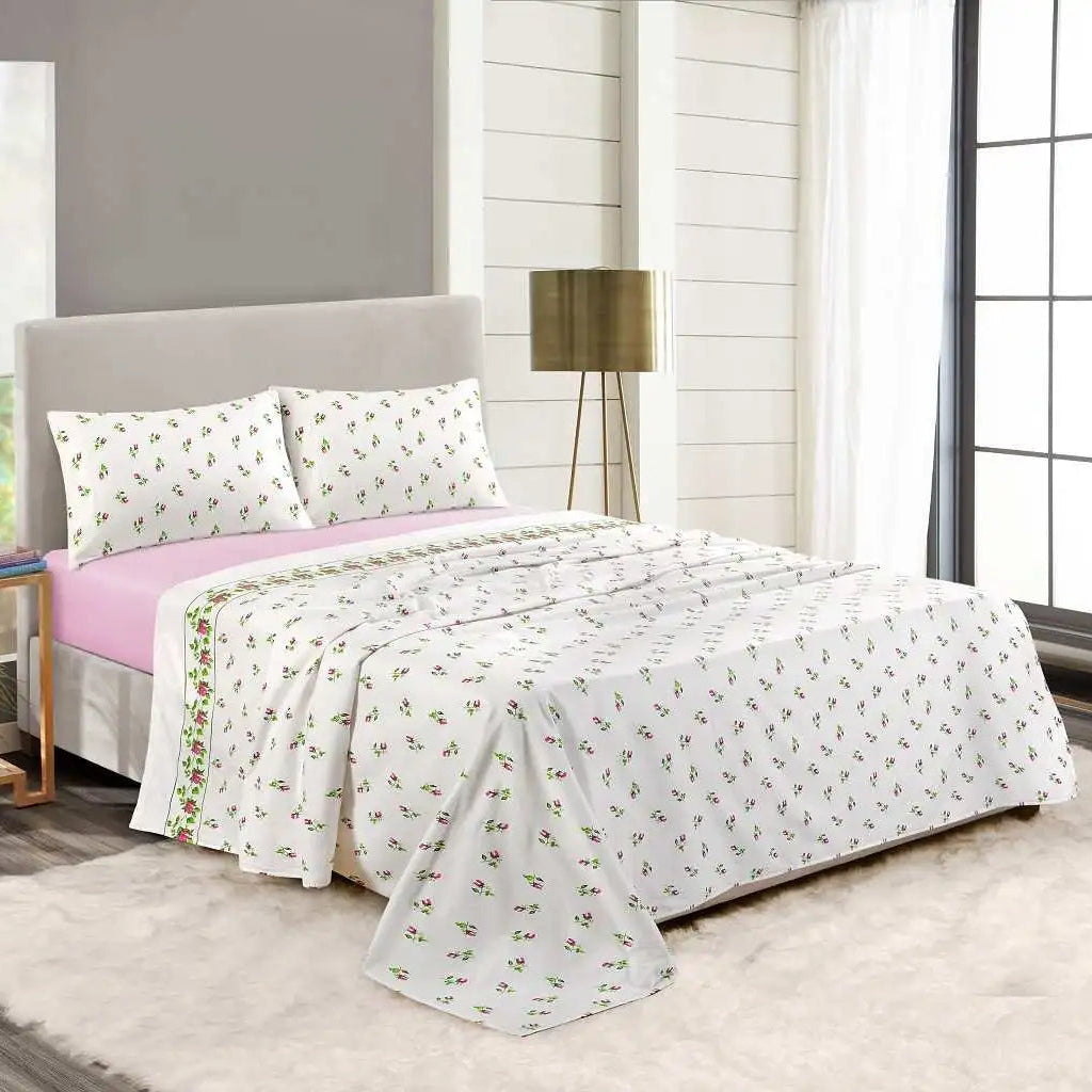 Thermal flannel rose bud sheet set pink