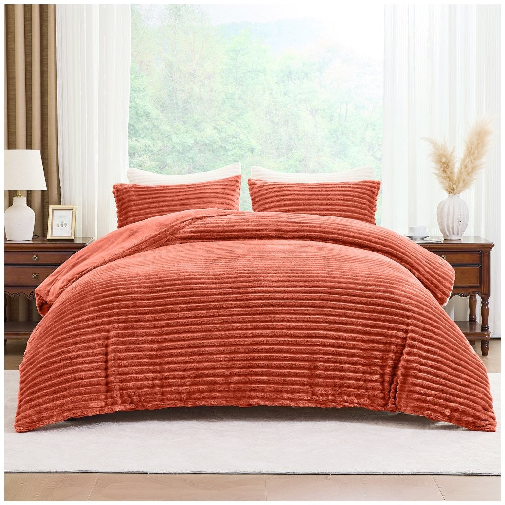 Osum Ribbed Teddy Fleece Duvet Cover Set | 15 Colours