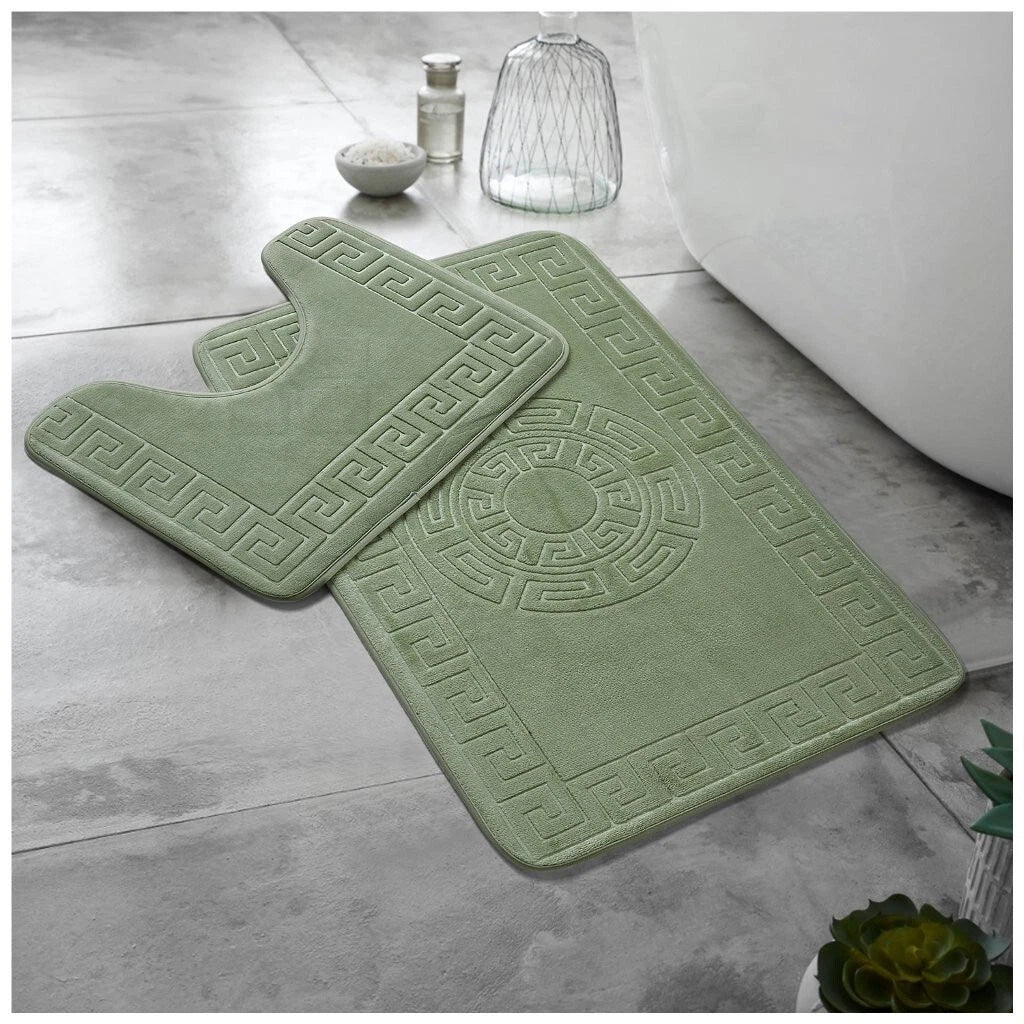 Greek Embossed Memory Foam Bath Mat Set | 12 Colours