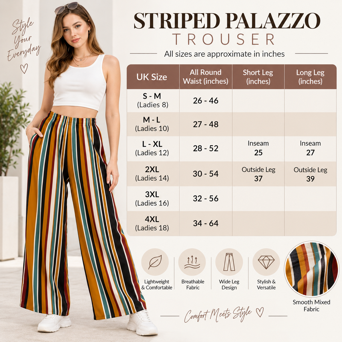 Mustard Stripe Jersey Palazzo Trousers