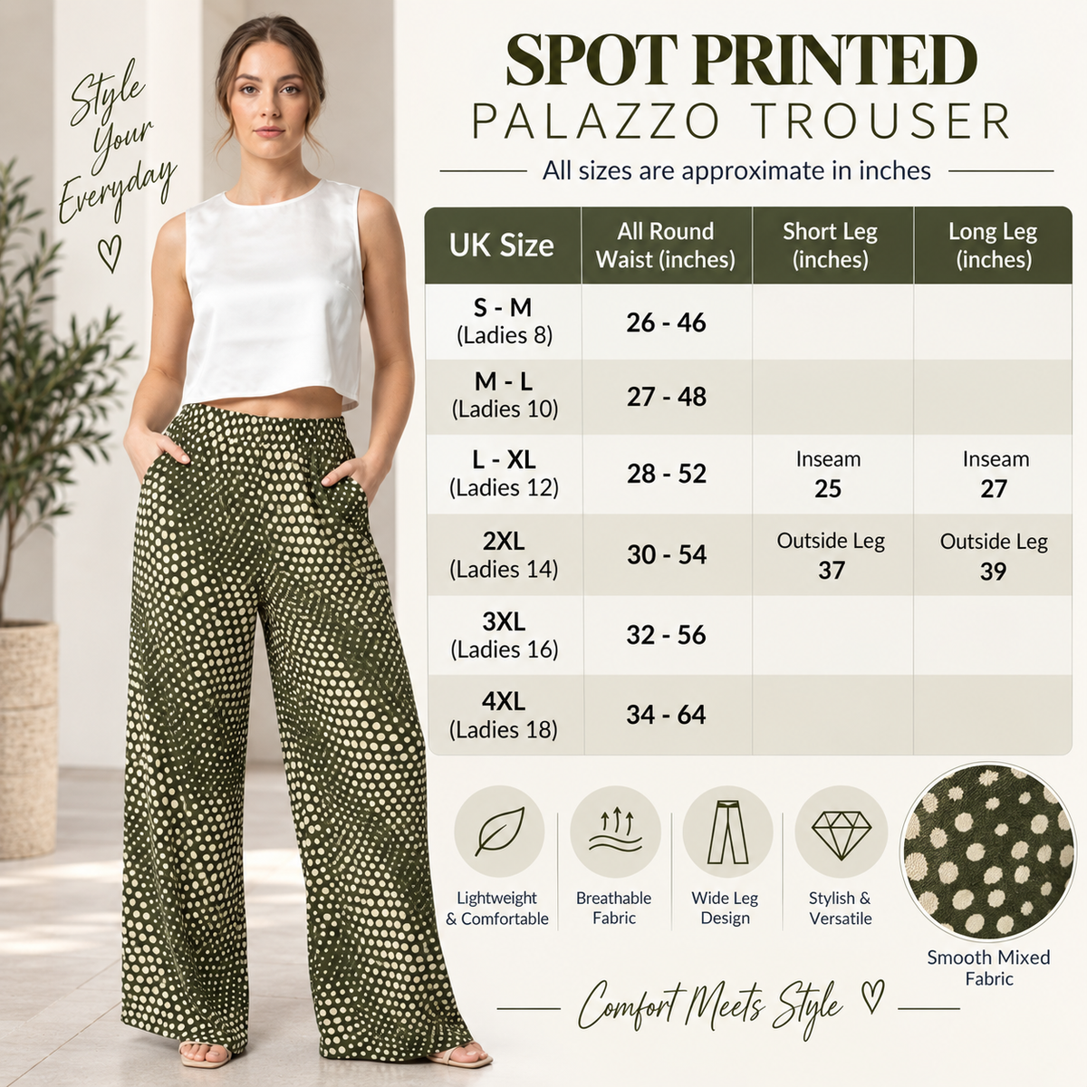 Spot Printed Jersey Palazzo Trousers | 3 Colours