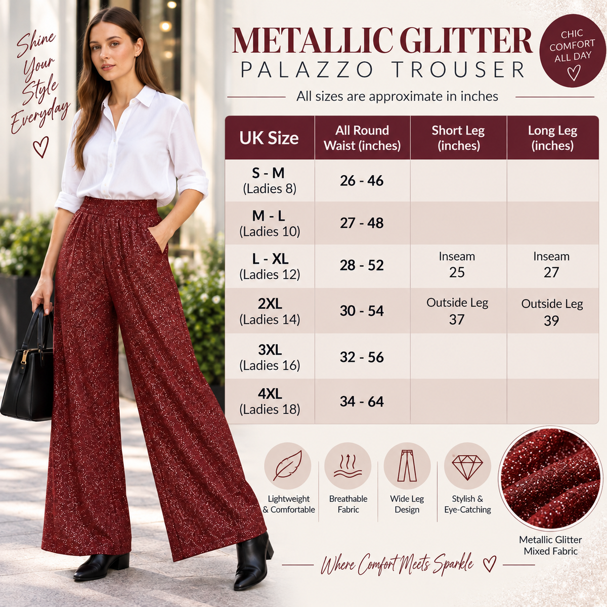 Metallic Glitter Jersey Palazzo Trousers | 7 Colours