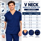 Men's V-neck medical scrub top size chart