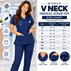 Women's V-neck medical scrub top size chart
