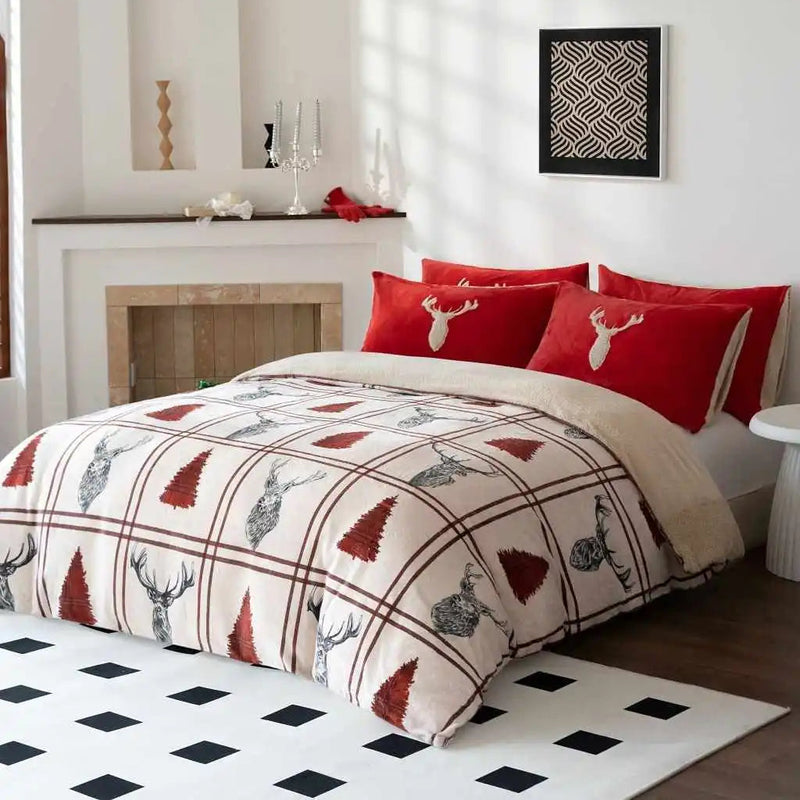 stag teddy printed duvet set