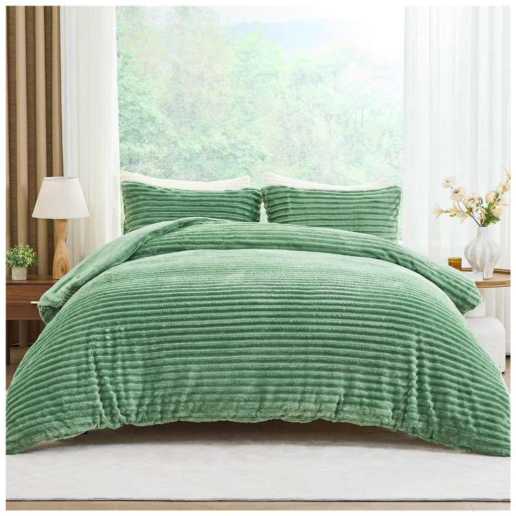 Osum Ribbed Teddy Fleece Duvet Cover Set | 15 Colours