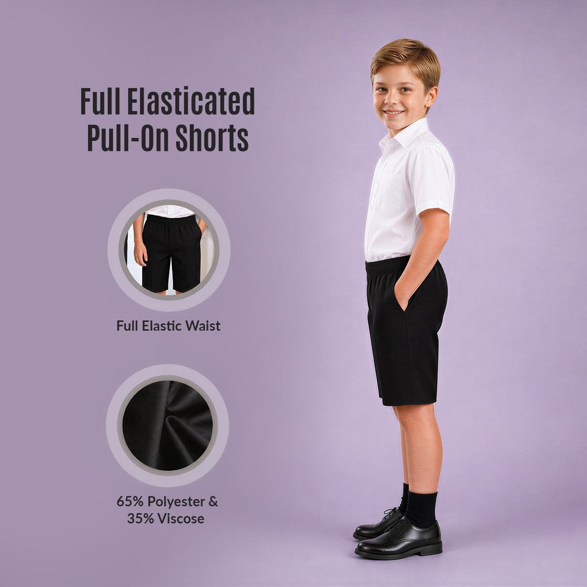 Black Pull-On School Shorts – Full Elasticated Waist