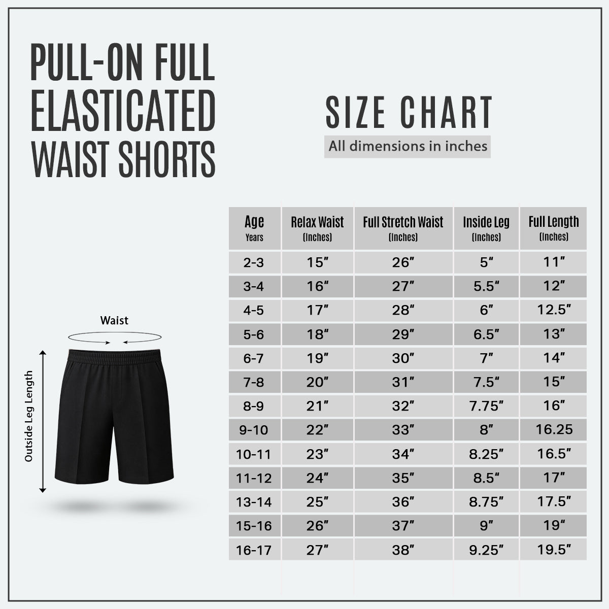 Black Pull-On School Shorts – Full Elasticated Waist