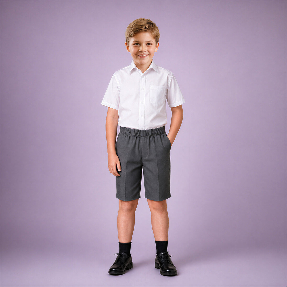 Pack of 2 Grey Pull-On School Shorts – Full Elasticated Waist