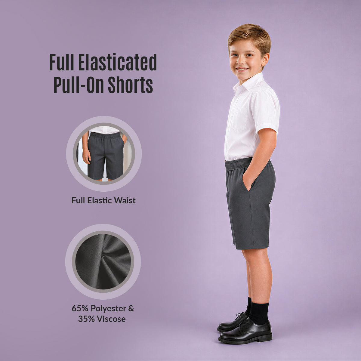Pack of 2 Grey Pull-On School Shorts – Full Elasticated Waist