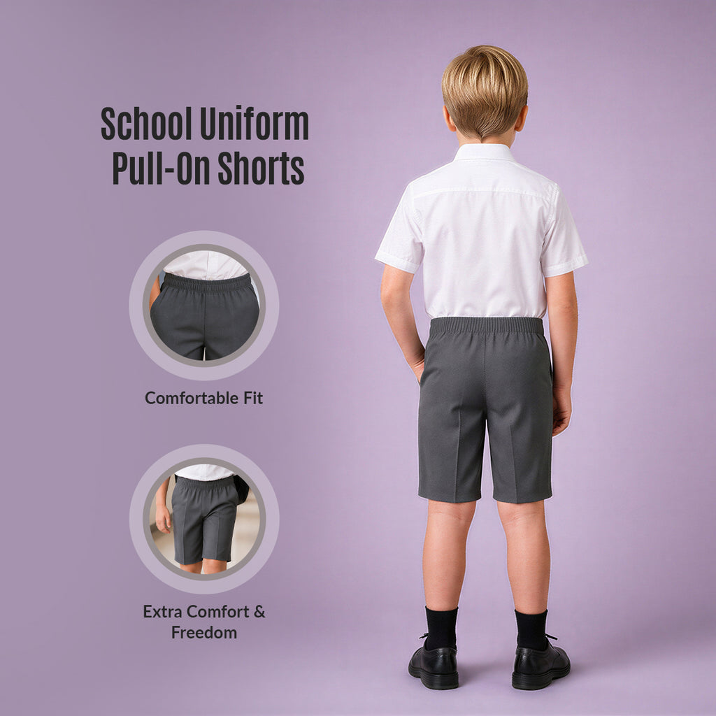 Grey Pull-On School Shorts – Full Elasticated Waist