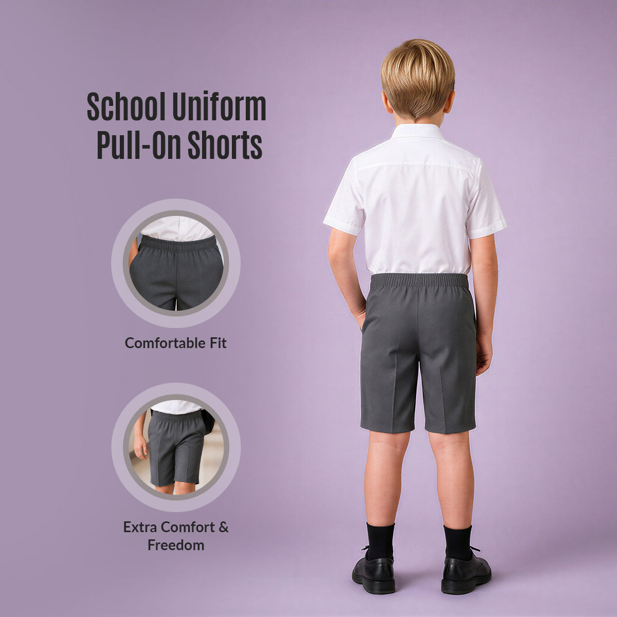 Pack of 2 Grey Pull-On School Shorts – Full Elasticated Waist