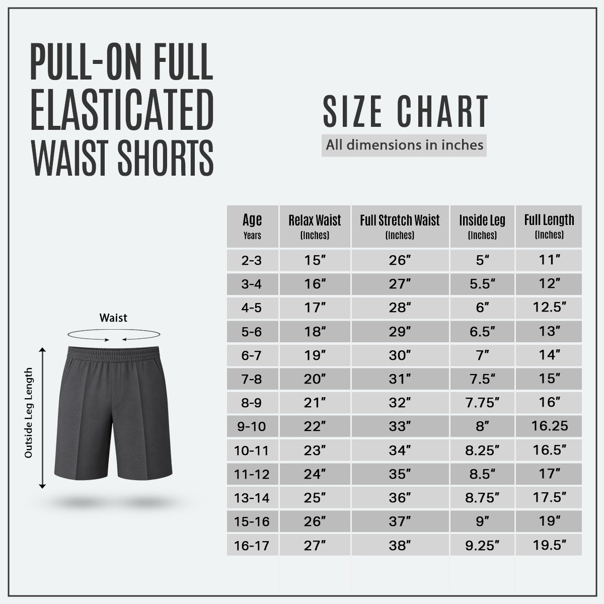 Pack of 2 Grey Pull-On School Shorts – Full Elasticated Waist