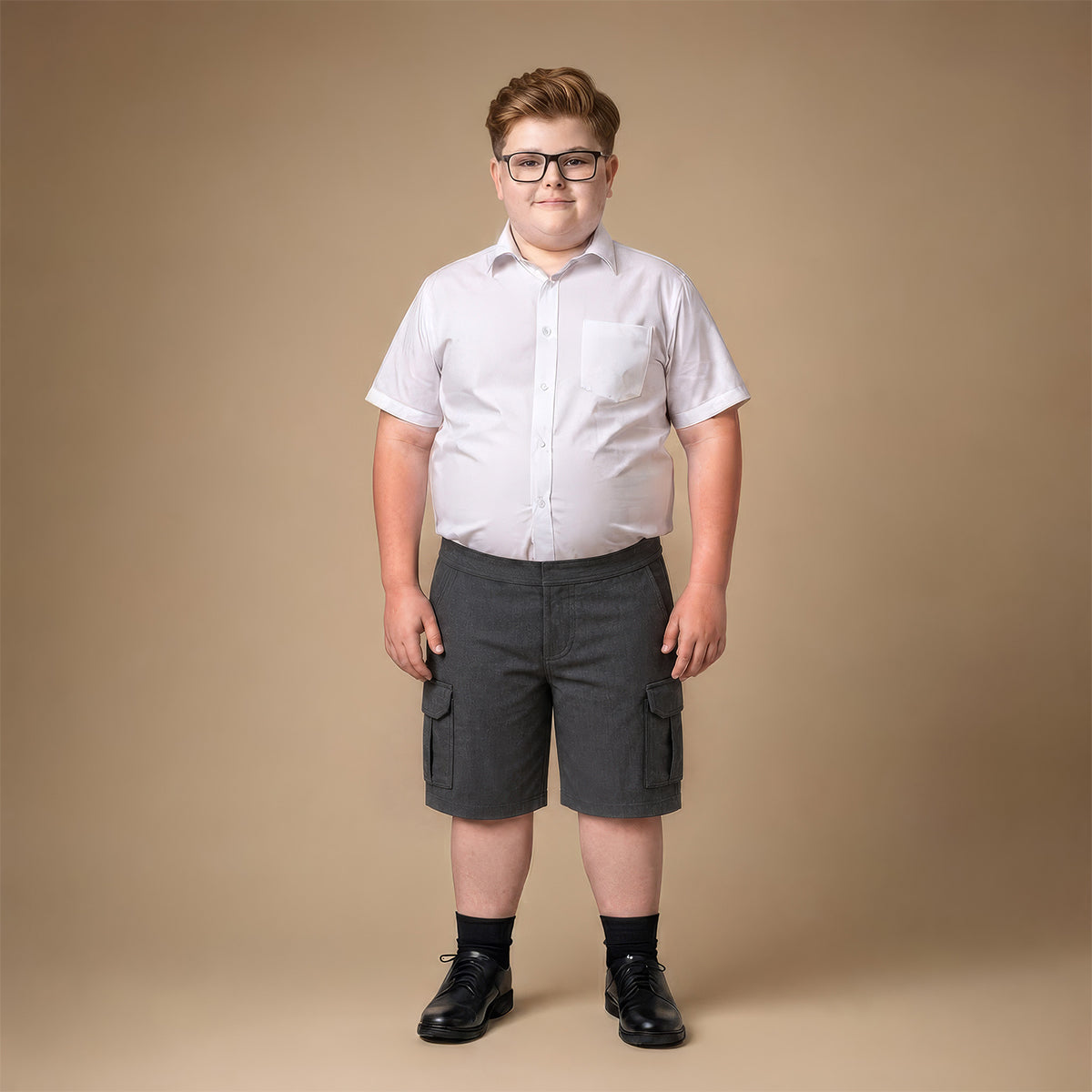 Grey Plus Size Adjustable Waist Cargo Shorts | Zip & Clip