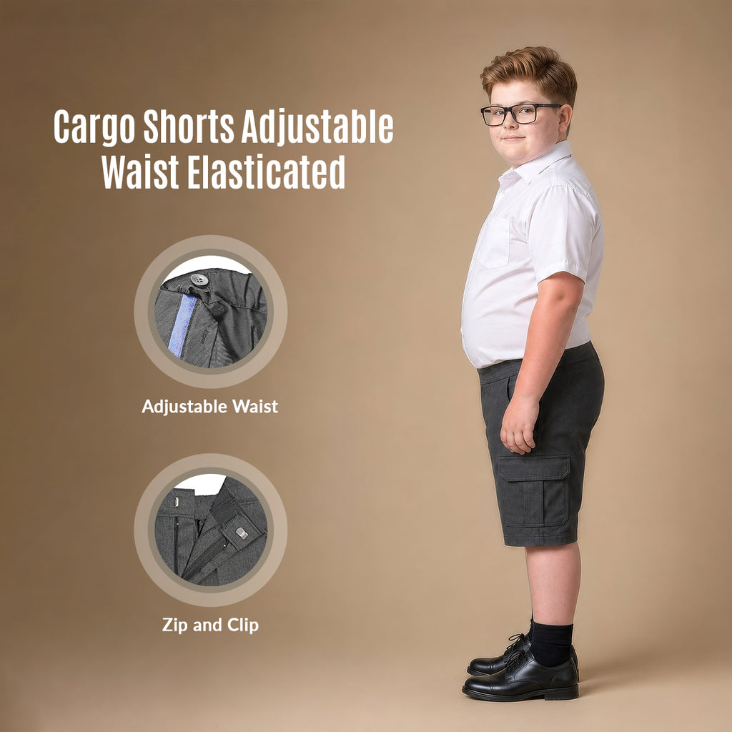 Grey Plus Size Adjustable Waist Cargo Shorts | Zip & Clip