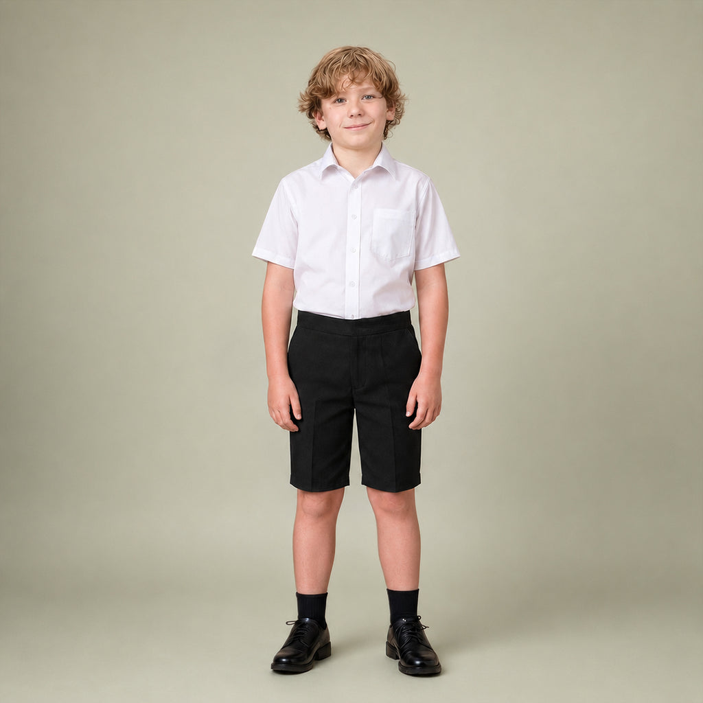 Black Half Elastic Pull Up Boys School Shorts