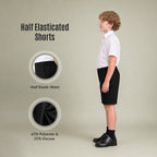 Black Half Elastic Pull Up Boys School Shorts