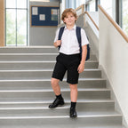 Black Half Elastic Pull Up Boys School Shorts