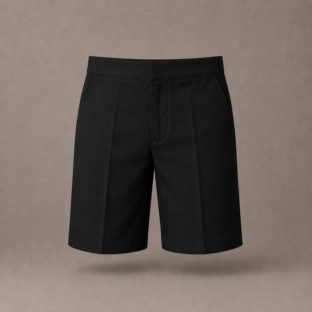Black Half Elastic Pull Up Boys School Shorts