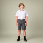 Grey Half Elastic Pull Up Boys School Shorts