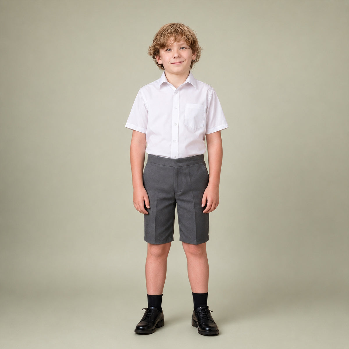 Pack of 2 Grey Half Elastic Pull Up Boys School Shorts