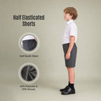 Grey Half Elastic Pull Up Boys School Shorts