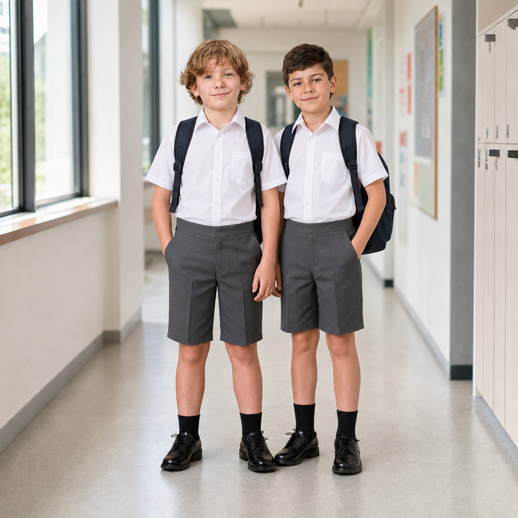 Pack of 2 Grey Half Elastic Pull Up Boys School Shorts