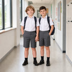 Pack of 2 Grey Half Elastic Pull Up Boys School Shorts