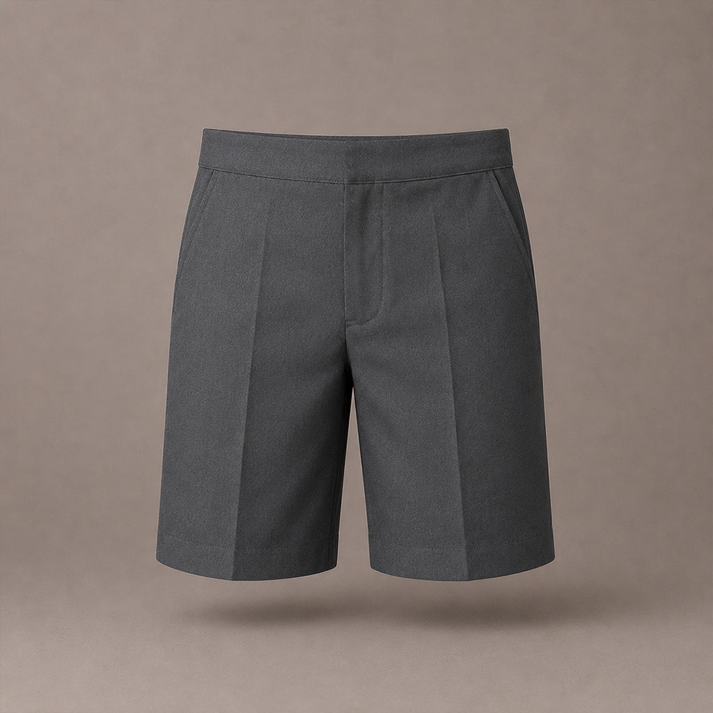 Grey Half Elastic Pull Up Boys School Shorts