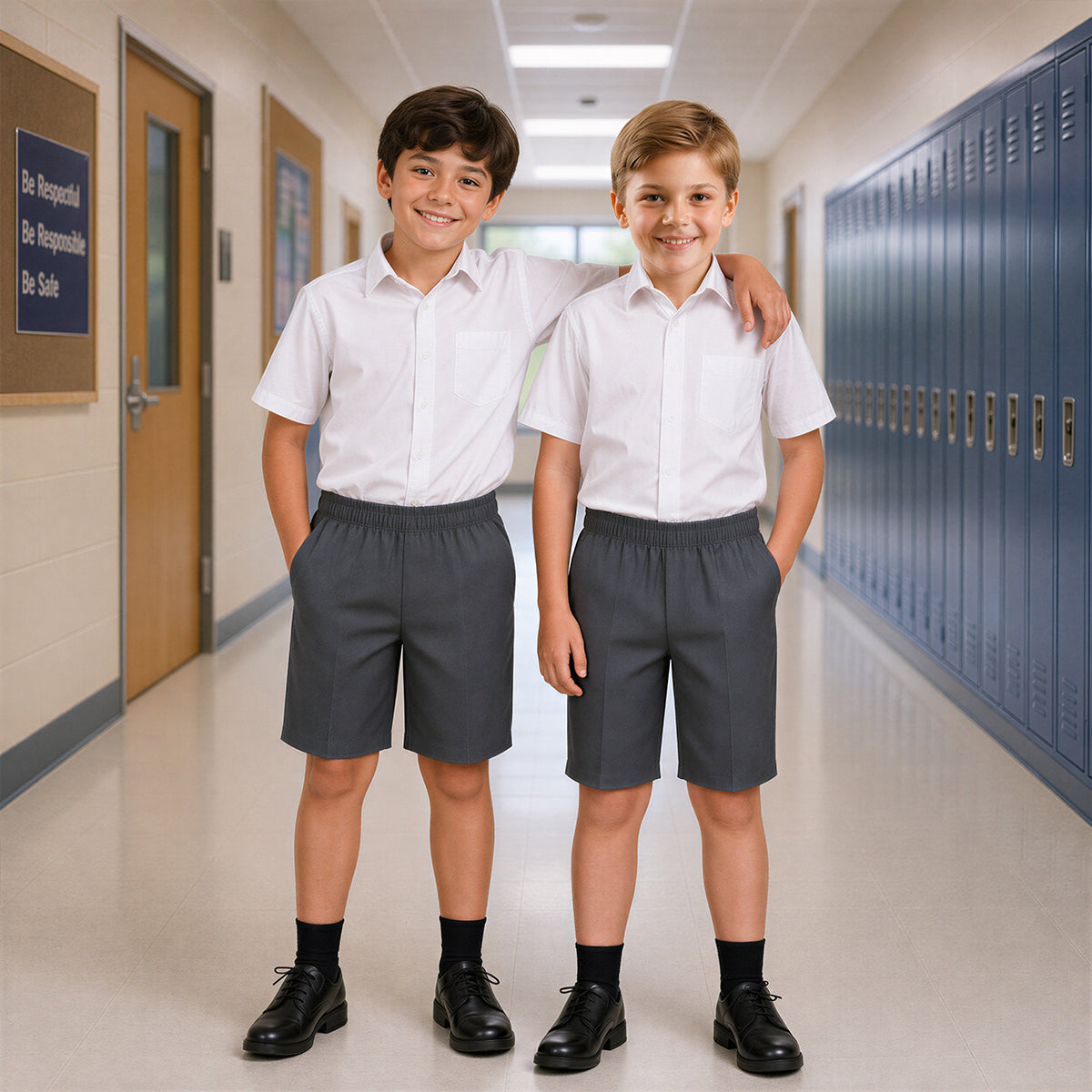 Pack of 2 Grey Pull-On School Shorts – Full Elasticated Waist