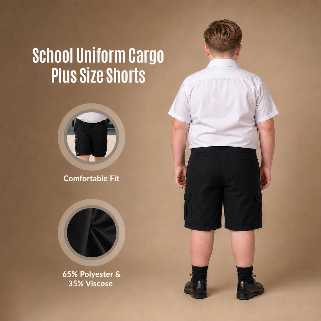 Pack of 2 Black Plus Size Adjustable Waist Cargo Shorts | Zip & Clip