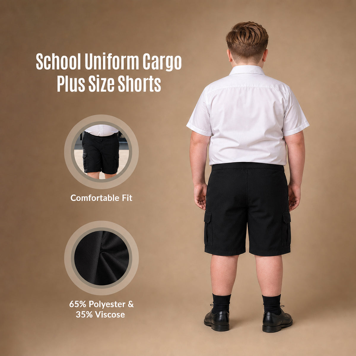 Pack of 2 Black Plus Size Adjustable Waist Cargo Shorts | Zip & Clip