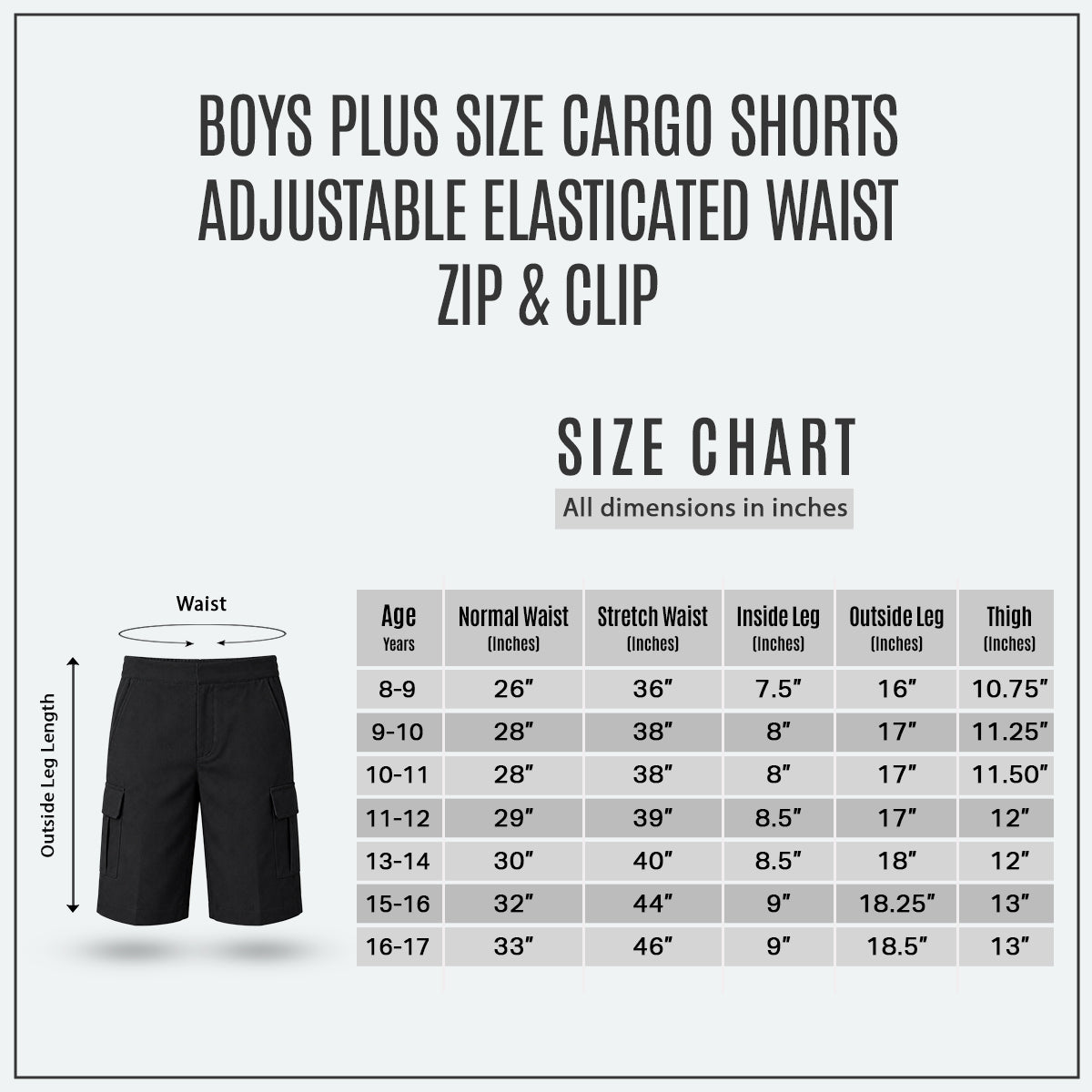 Pack of 2 Black Plus Size Adjustable Waist Cargo Shorts | Zip & Clip