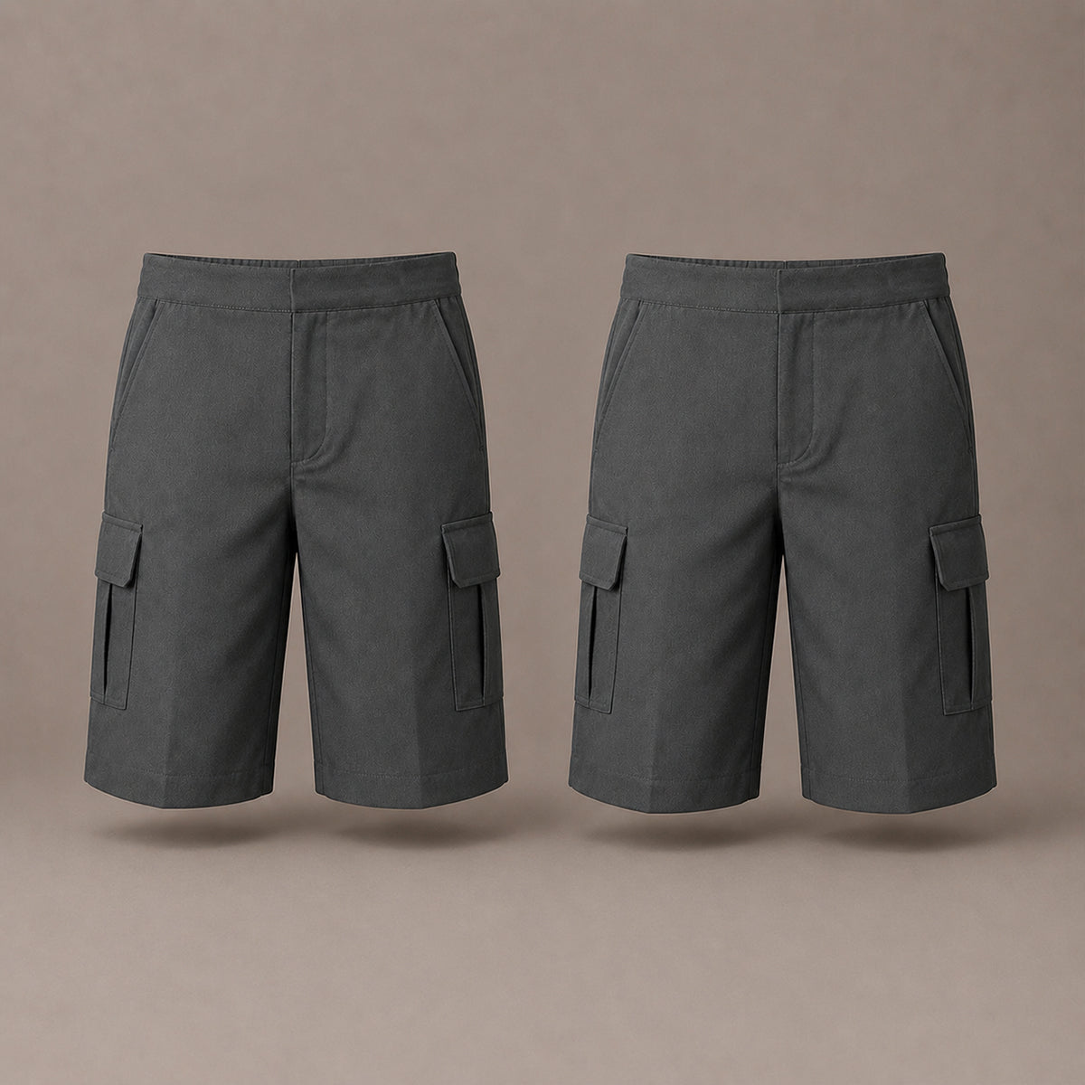 Pack of 2 Grey Plus Size Adjustable Waist Cargo Shorts | Zip & Clip