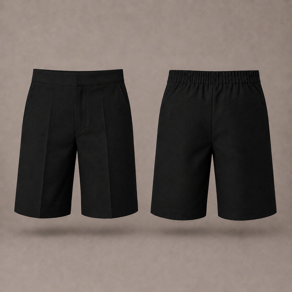 Pack of 2 Black Half Elastic Pull Up Boys School Shorts