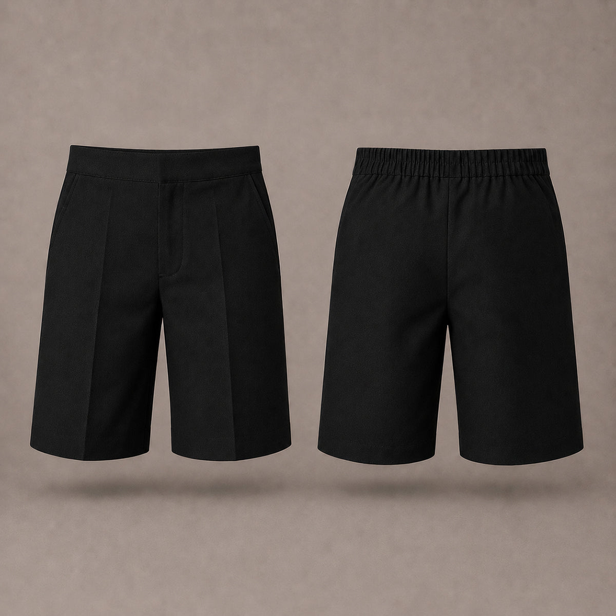 Pack of 2 Black Half Elastic Pull Up Boys School Shorts