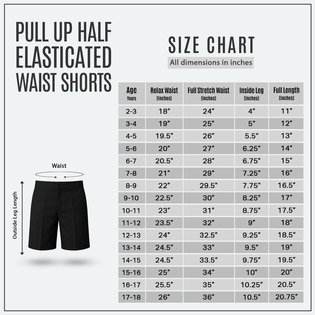 Pack of 2 Black Half Elastic Pull Up Boys School Shorts