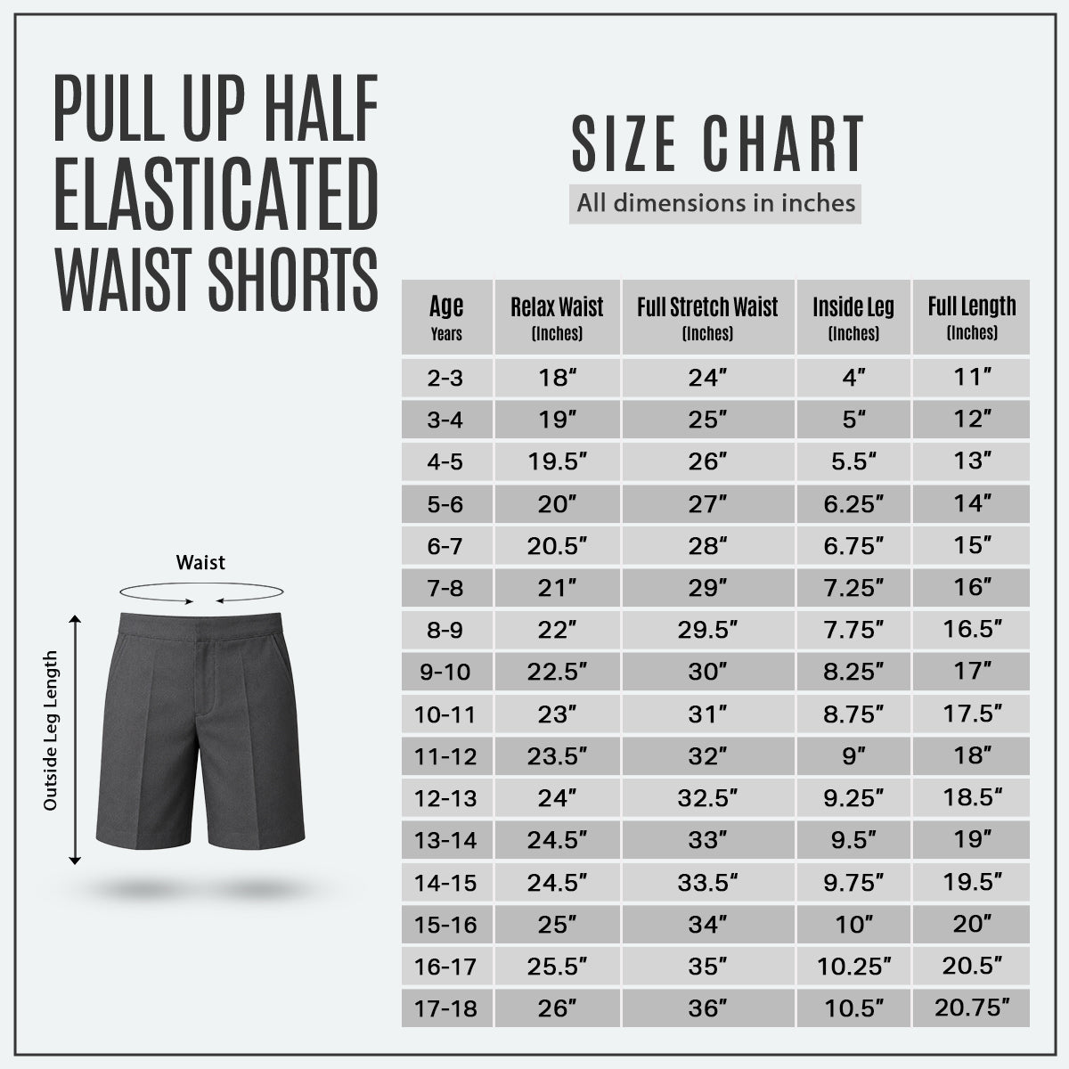 Pack of 2 Grey Half Elastic Pull Up Boys School Shorts