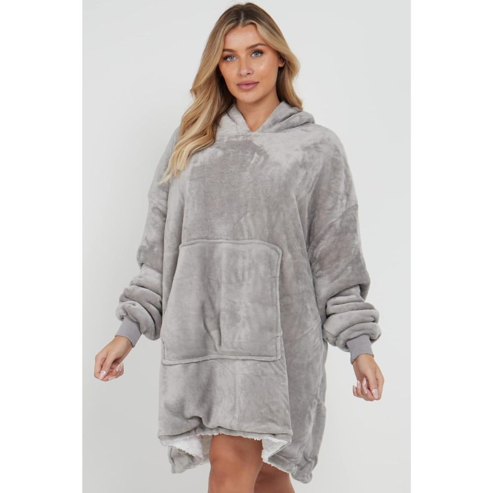 Silver Sherpa Fleece Oversized Blanket Hoodie