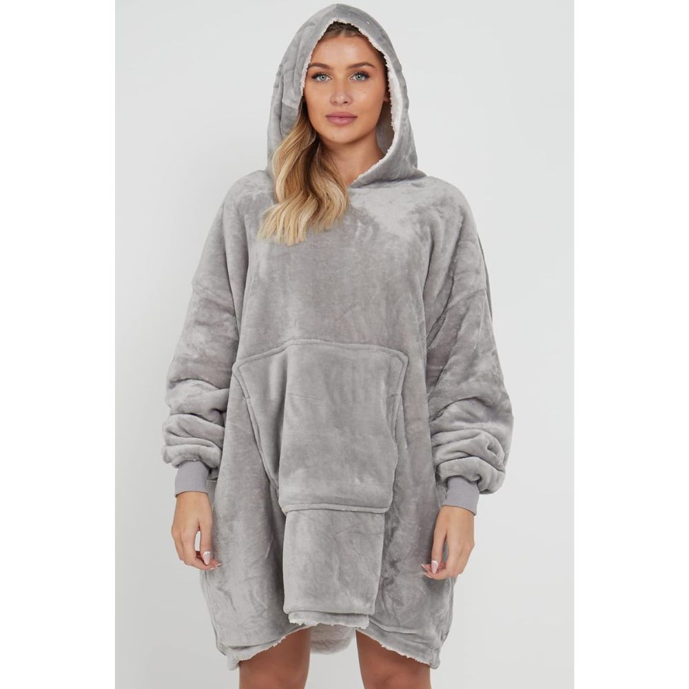 Silver Sherpa Fleece Oversized Blanket Hoodie