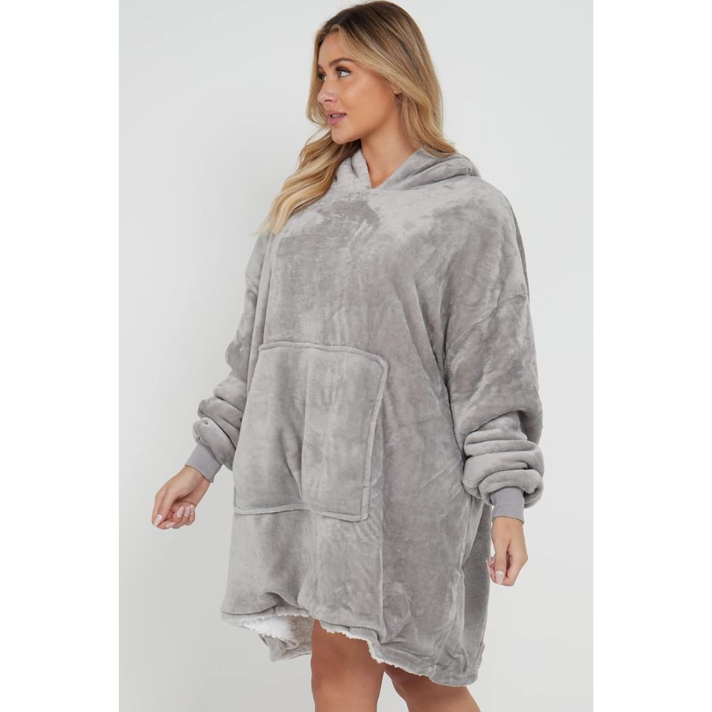 Silver Sherpa Fleece Oversized Blanket Hoodie