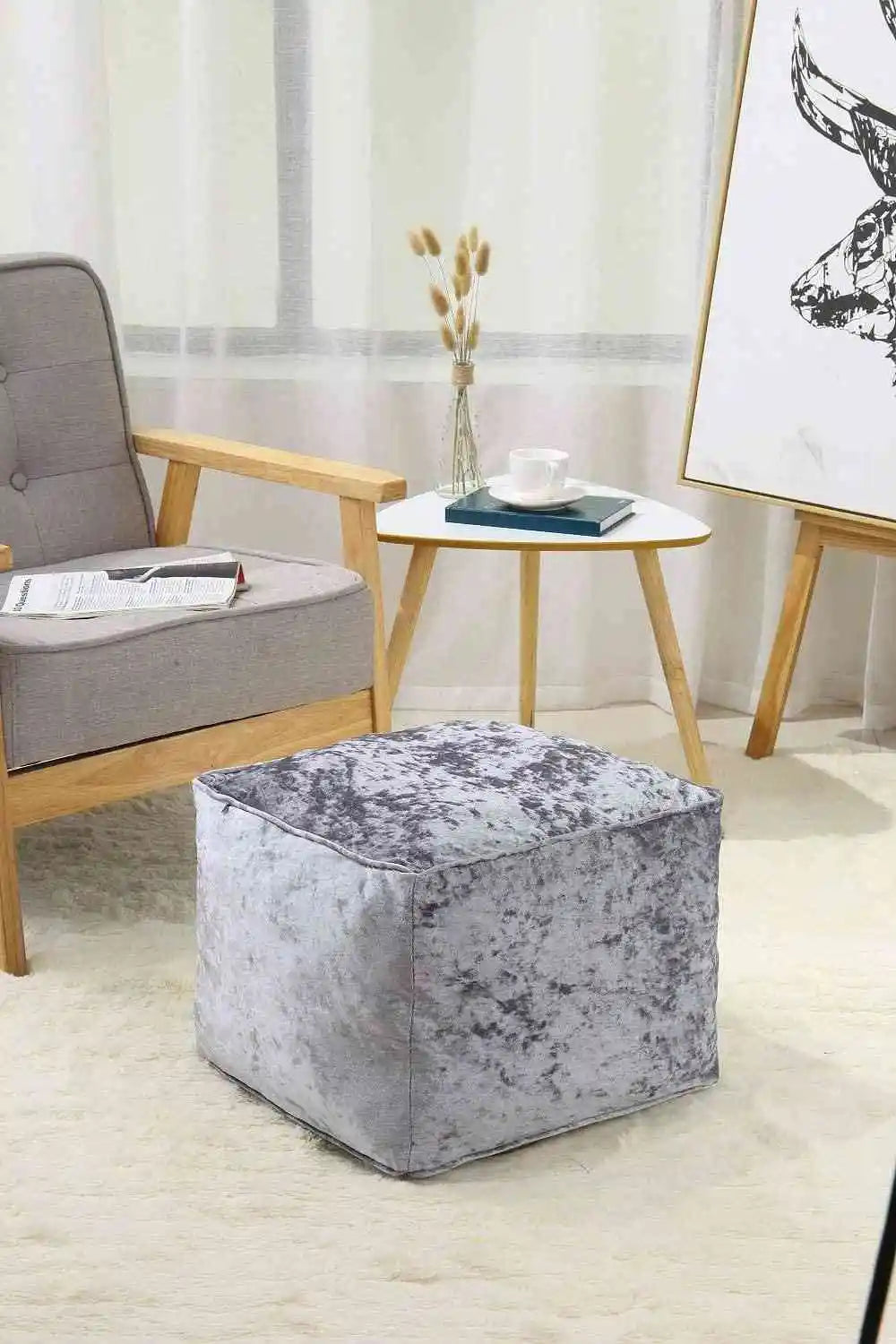 silver crushed velvet beans bag